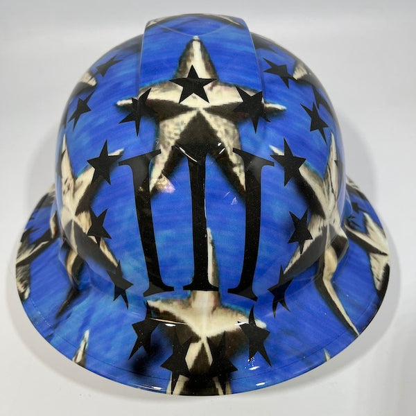 Full Brim Hard Hat Hydro Dipped IN 3 PERCENTEER LOGO PATRIOTIC STARS