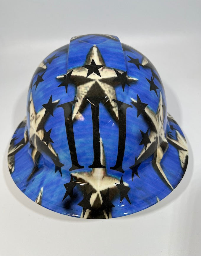 Full Brim Hard Hat Hydro Dipped IN 3 PERCENTEER LOGO PATRIOTIC STARS