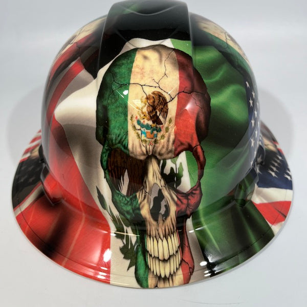 Full Brim Hard Hat Custom Hydro Dipped MEXICAN PUNISHER AMERICAN PRIDE