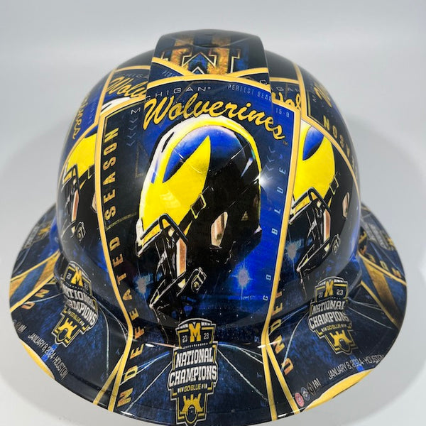 Full Brim Hard Hat Custom Hydro Dipped MICHIGAN WOLVERINES