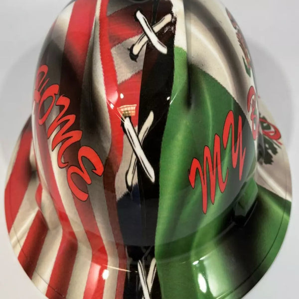 Full Brim Hard Hat Custom Hydro Dipped MY HOME / MY BLOOD MEXICAN AMERICAN