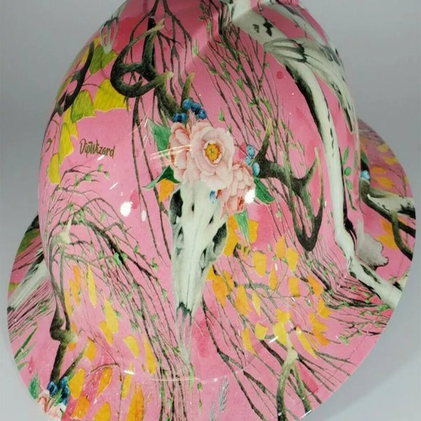 Full Brim Hard Hat Hydro Dipped Pink Deer Skull Camo