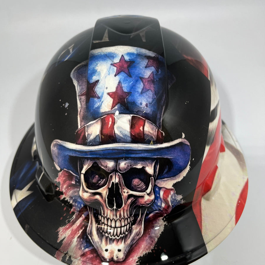 Full Brim Hard Hat Hydro Dipped Uncle Sam American Flag Skull