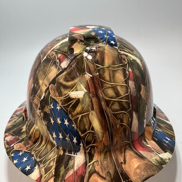 Full Brim Hard Hat Hydro Dipped MILITARY VETERAN BOOTS & FLAG