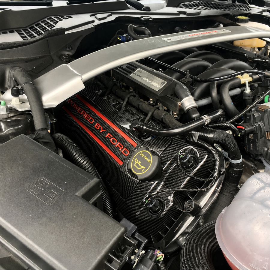 Custom Hydro Dipped Carbon Fiber 2011+ Mustang Powered By Ford Race Red Coil Covers