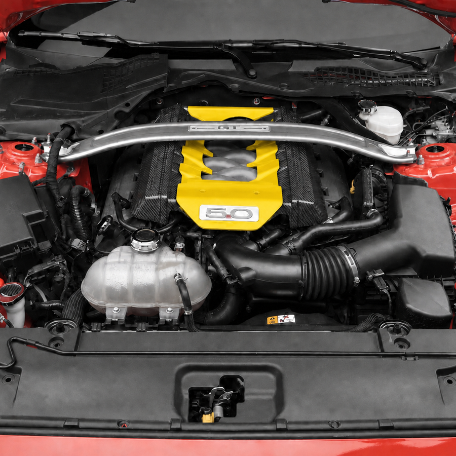 Custom Hydro Dipped Carbon Fiber Blaze Yellow 2015+ Mustang Engine Cover